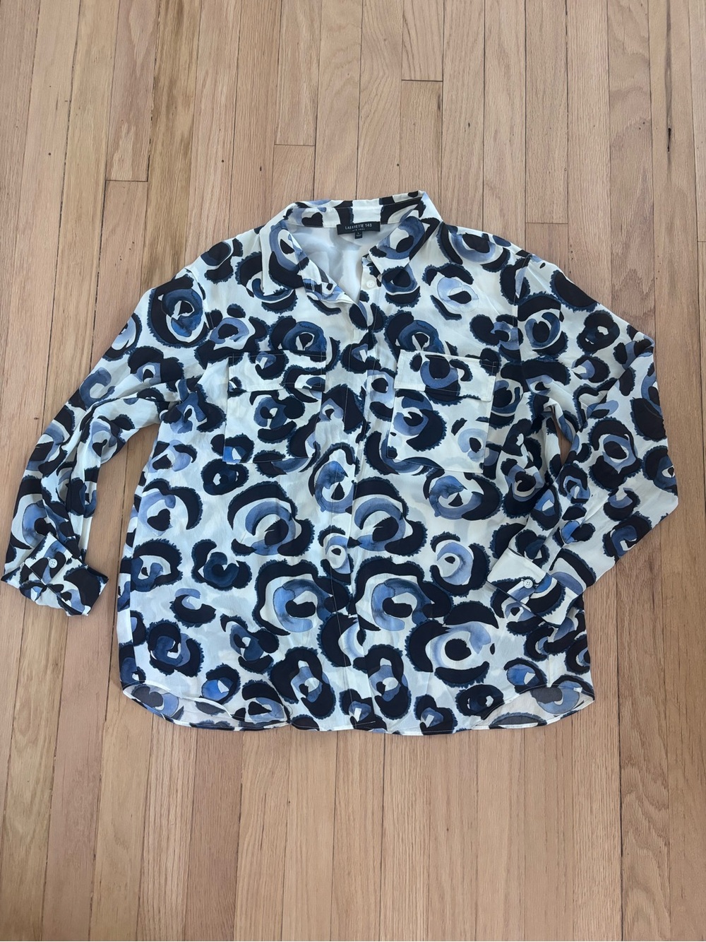 Lafayette 148 New York Women's Abstract Blue Print Button-down blouse